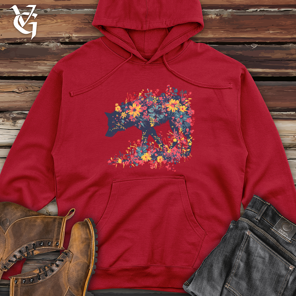 Viking Goods Floral Wolf Silhouette Midweight Hooded Sweatshirt Red / L
