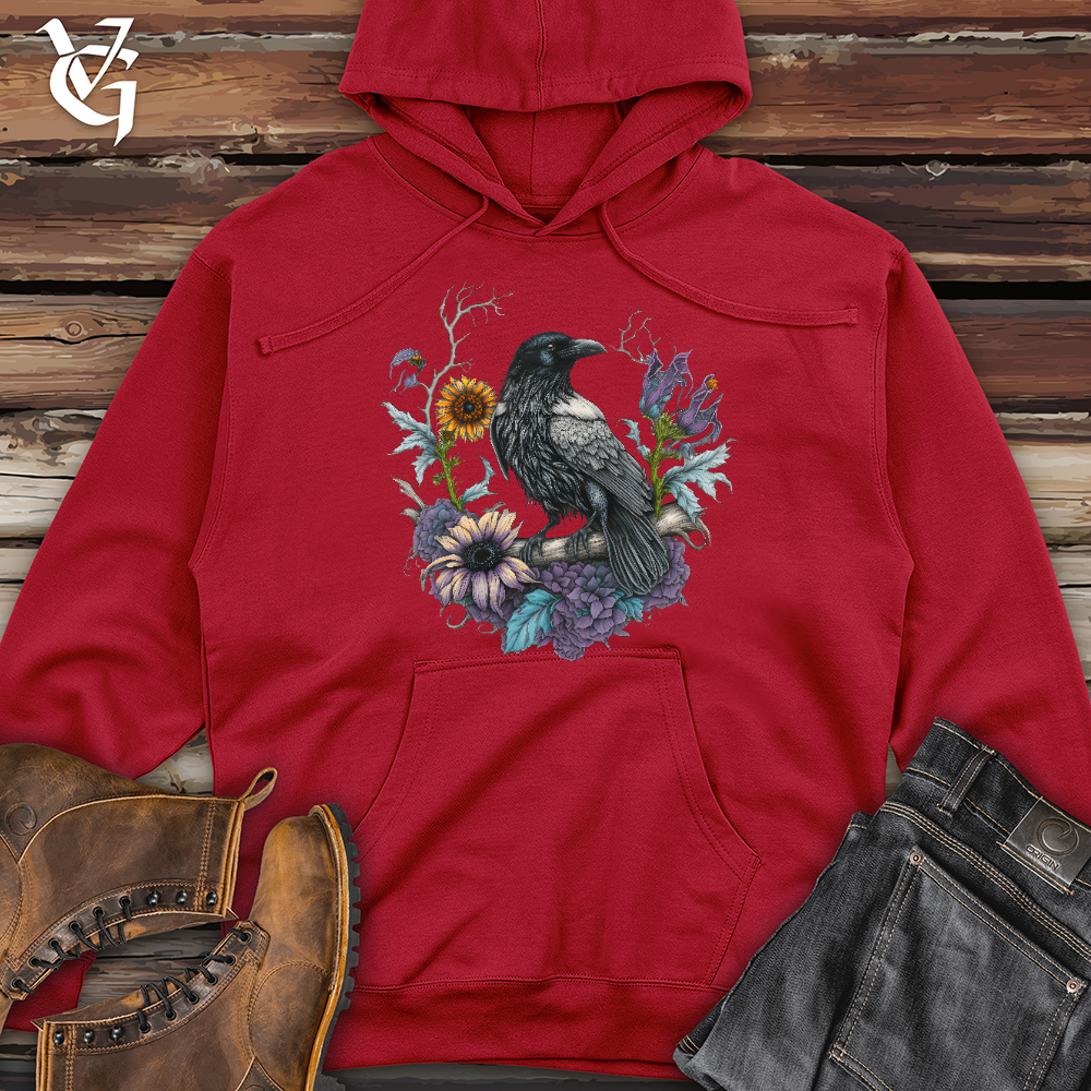 Viking Goods Flower Wreath Raven Midweight Hooded Sweatshirt Red / L