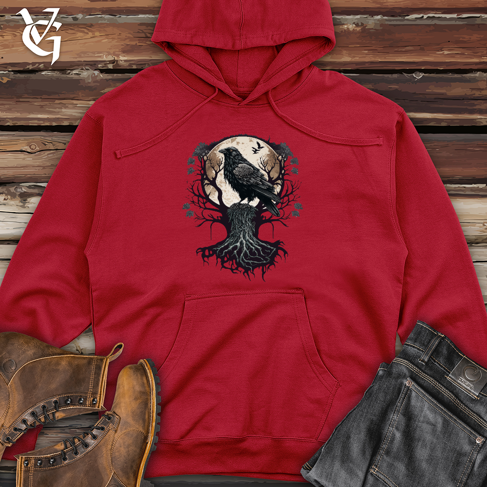 Viking Goods Full Moon Raven  Midweight Hooded Sweatshirt Red / L
