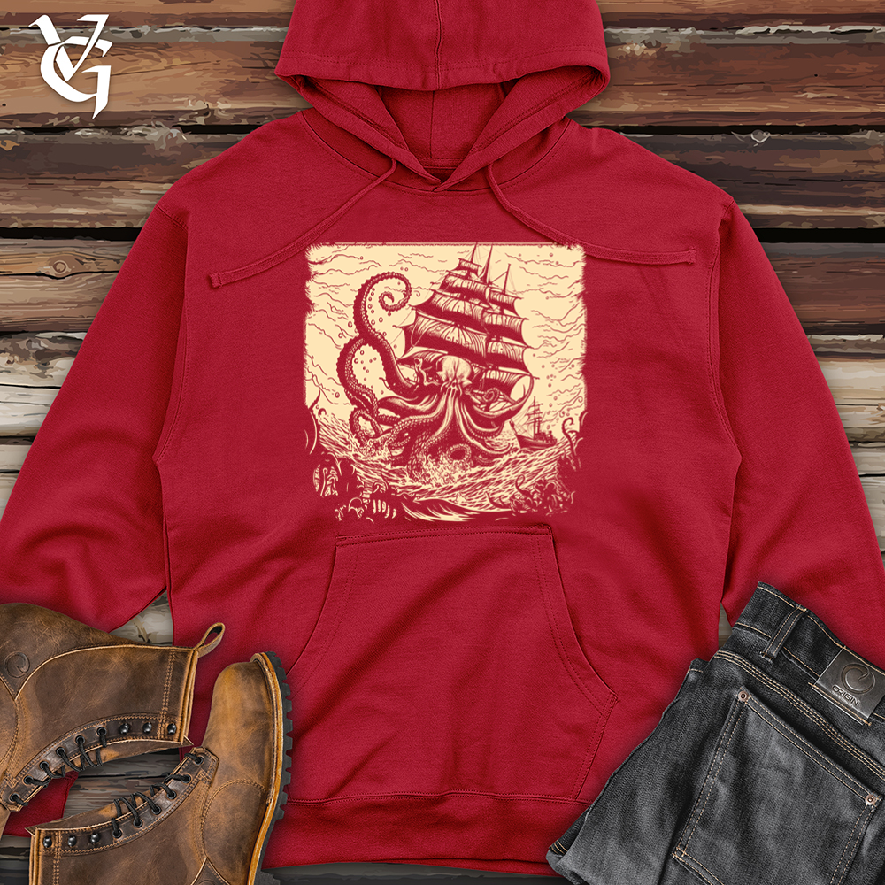 Viking Goods Kraken At Sea Midweight Hooded Sweatshirt Red / L