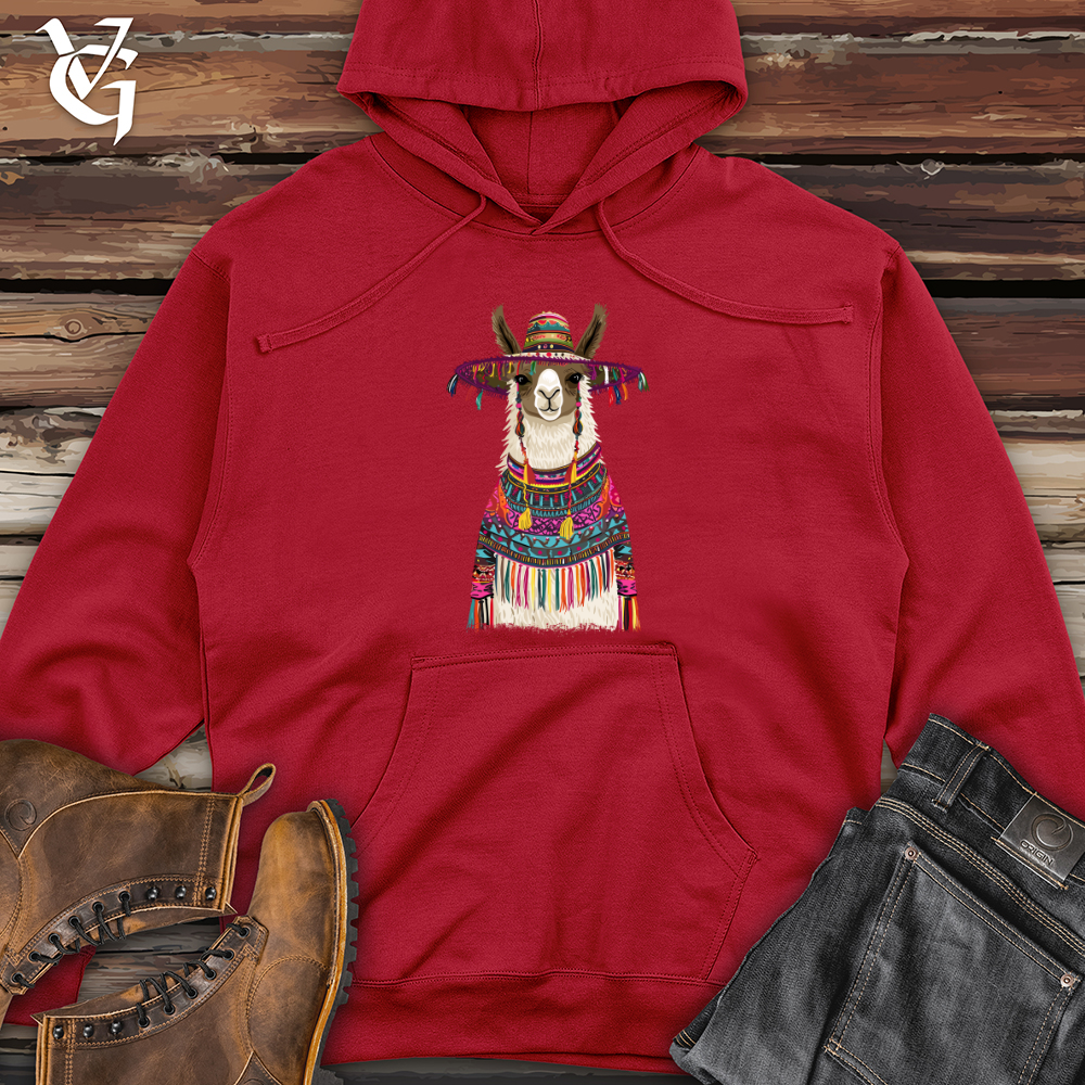 Viking Goods Llama Fiesta Attire Midweight Hooded Sweatshirt Red / L