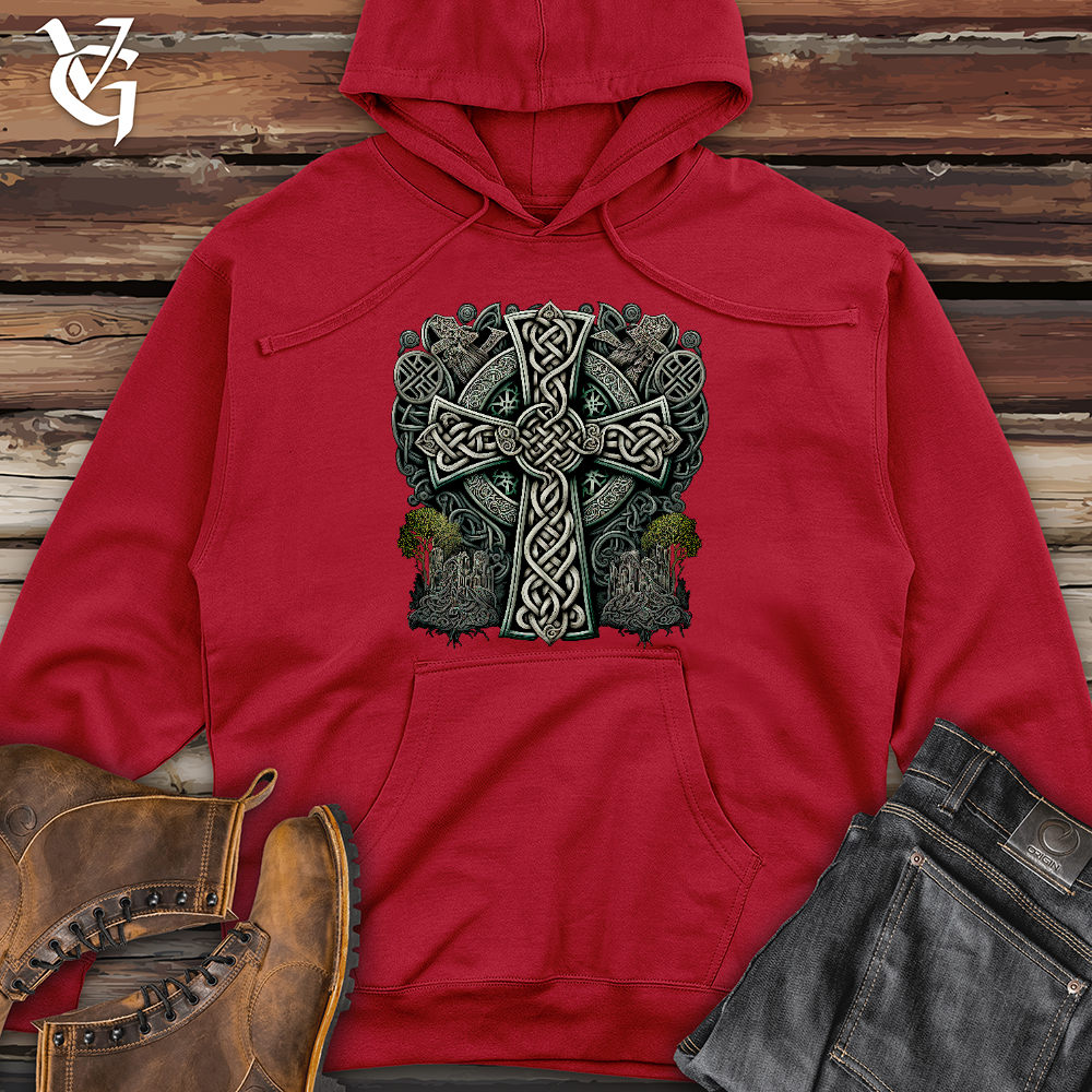 Viking Goods Metallic Celtic Crosses Midweight Hooded Sweatshirt Red / L