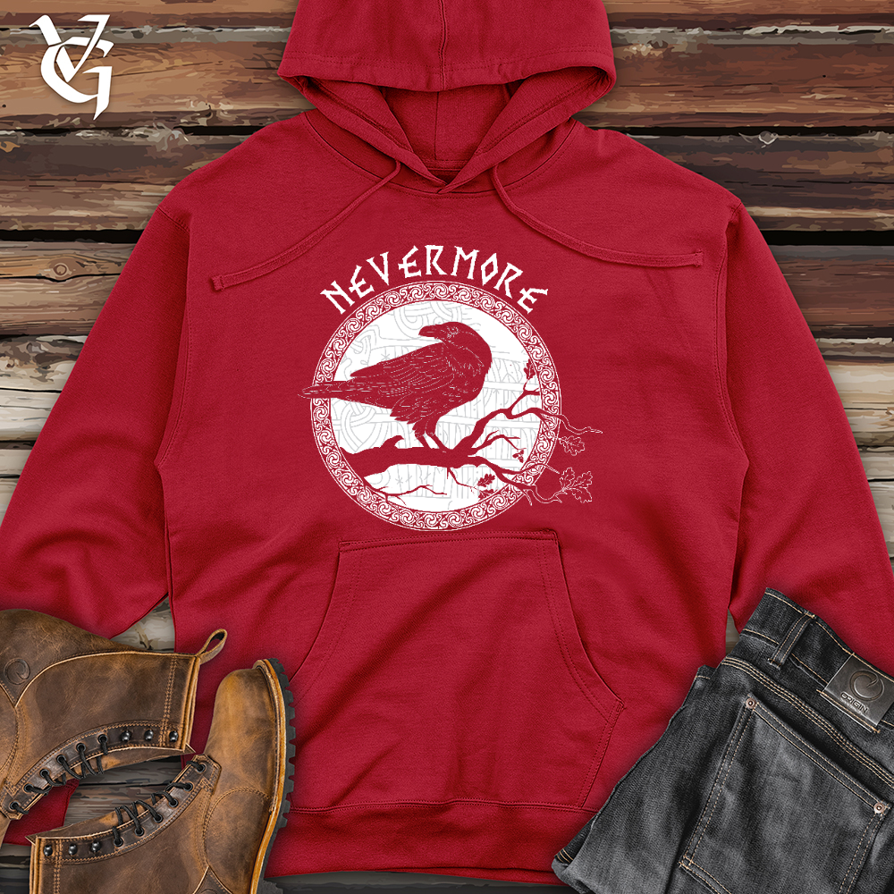 Viking Goods Nevermore White Winter Raven Midweight Hooded Sweatshirt Red / L