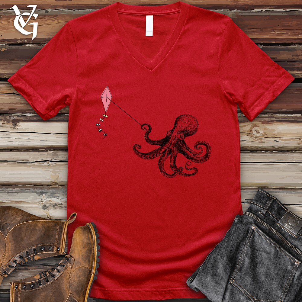 Viking Goods Octopus Flying Kyte V-Neck Tee Red / L