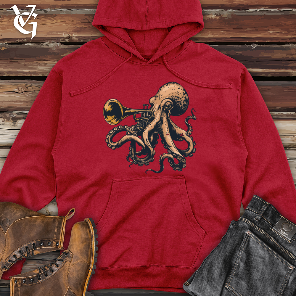 Viking Goods Octopus Trumpet Solo Midweight Hooded Sweatshirt Red / L
