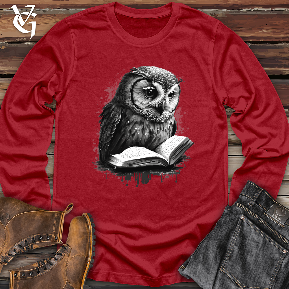 Viking Goods Owl Reading Book Long Sleeve Red / L