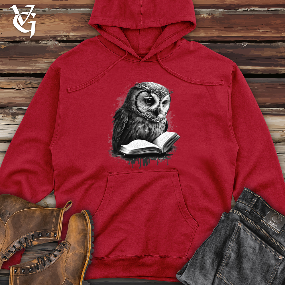 Viking Goods Owl Reading Book Midweight Hooded Sweatshirt Red / L