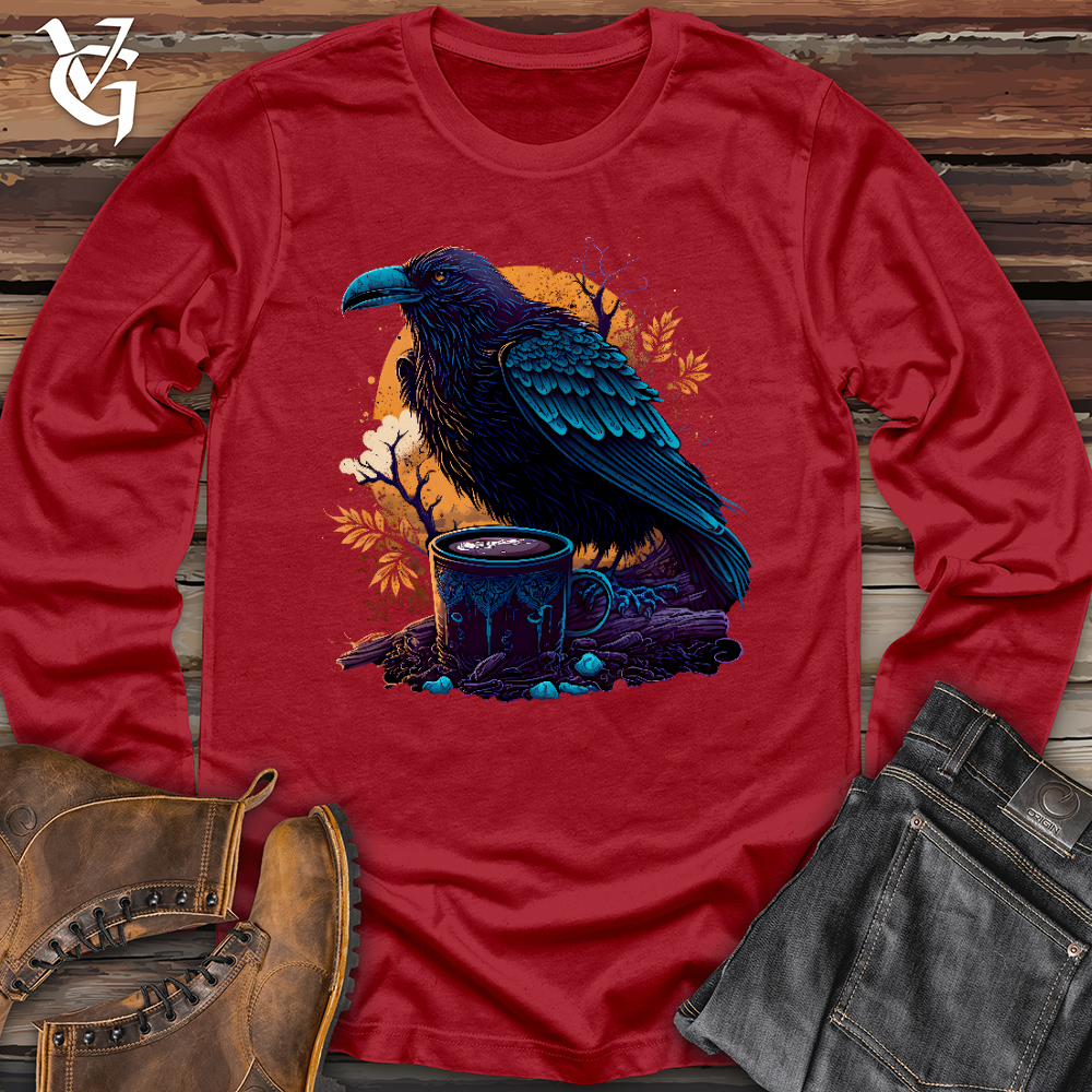 Viking Goods Raven Drinking Coffee Long Sleeve Red / L