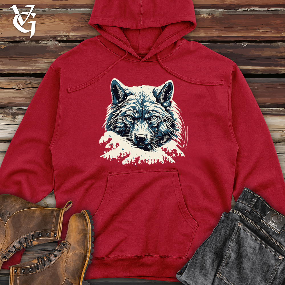 Viking Goods Retro Blizzard Wolf Midweight Hooded Sweatshirt Red / L