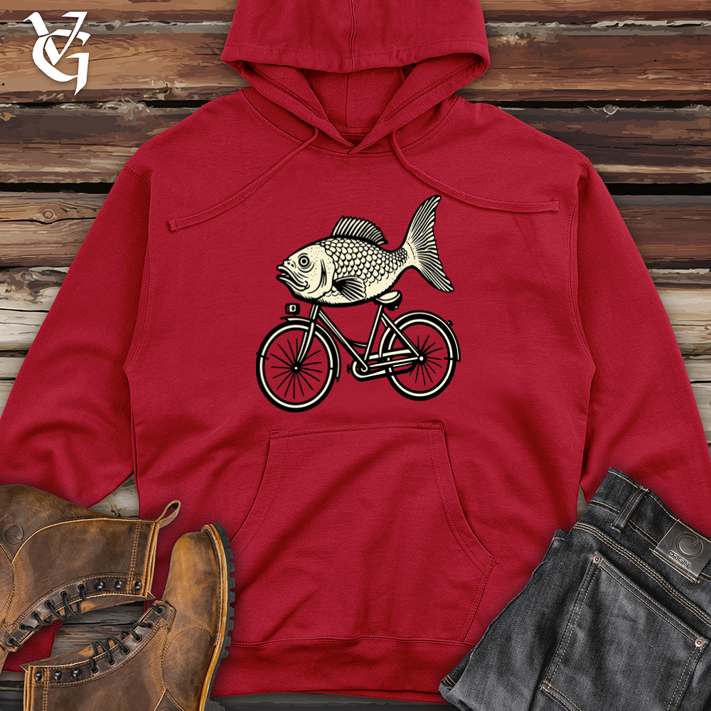 Viking Goods Retro Riding Fish Midweight Hooded Sweatshirt Red / L