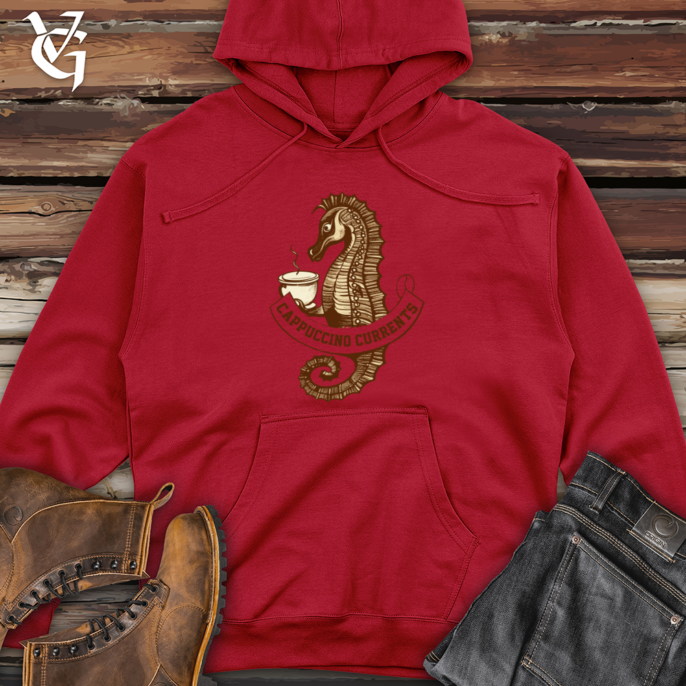 Viking Goods Seahorse Ocean Sip Coffee Calm Midweight Hooded Sweatshirt Red / L