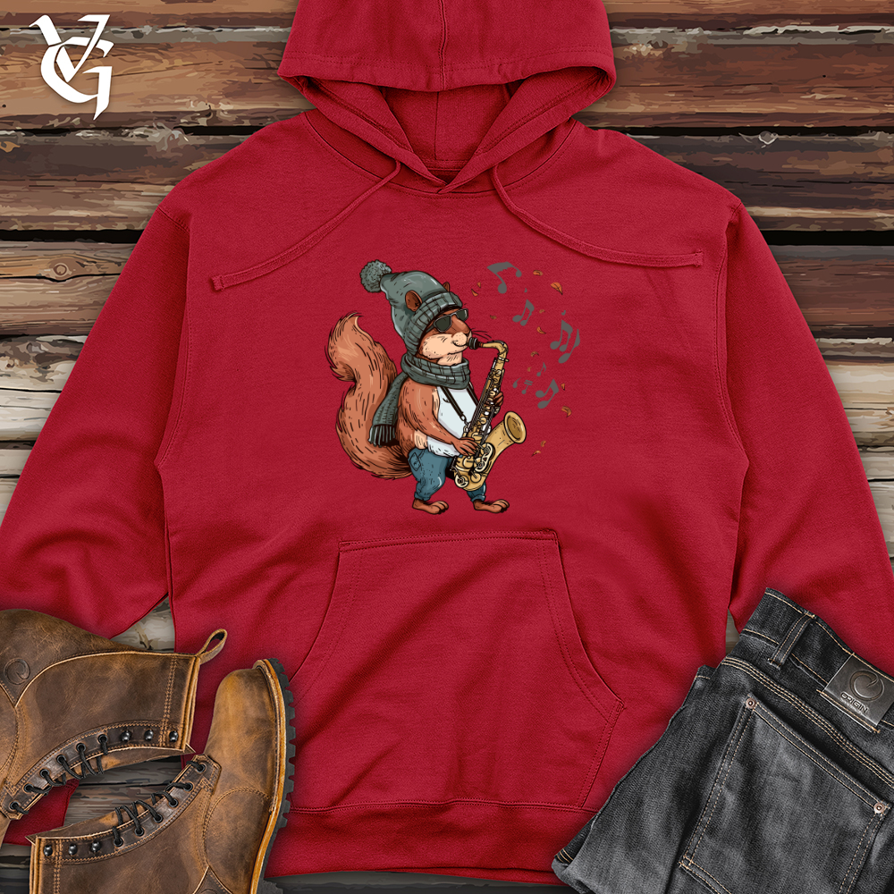 Viking Goods Squirrel Saxophone Solo Midweight Hooded Sweatshirt Red / L