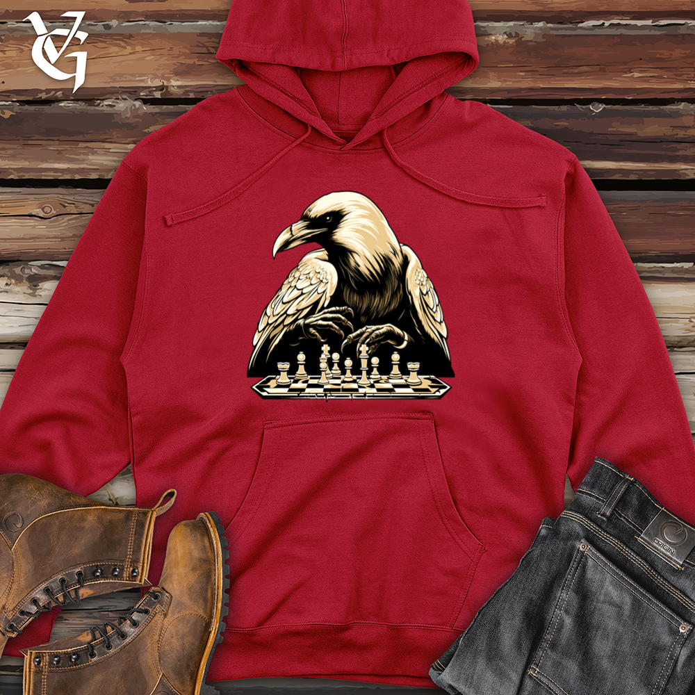 Viking Goods Strategizing Raven Chess Player Midweight Hooded Sweatshirt Red / L