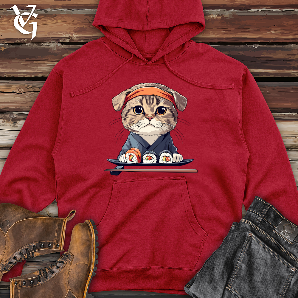 Viking Goods Sushi Master Cat Midweight Hooded Sweatshirt Red / L