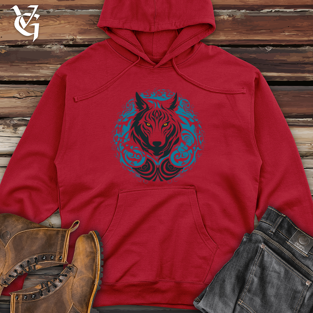 Viking Goods Tribal Wolf Essence Midweight Hooded Sweatshirt Red / L