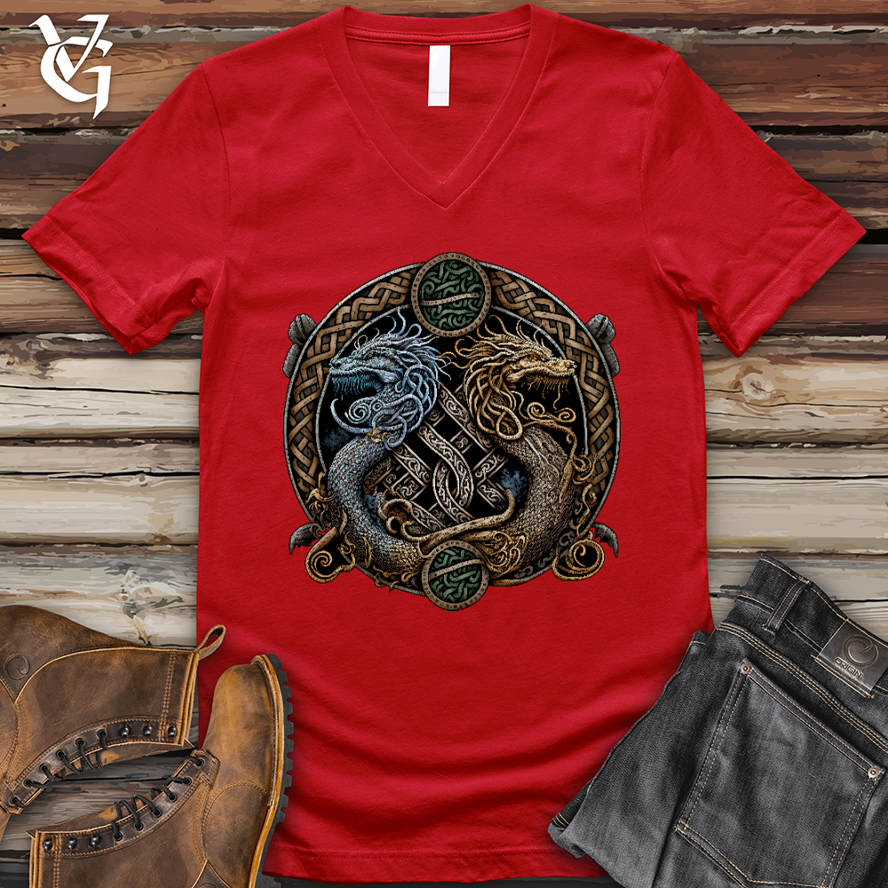 Viking Goods Two Dragons V- Neck Tee Red / L