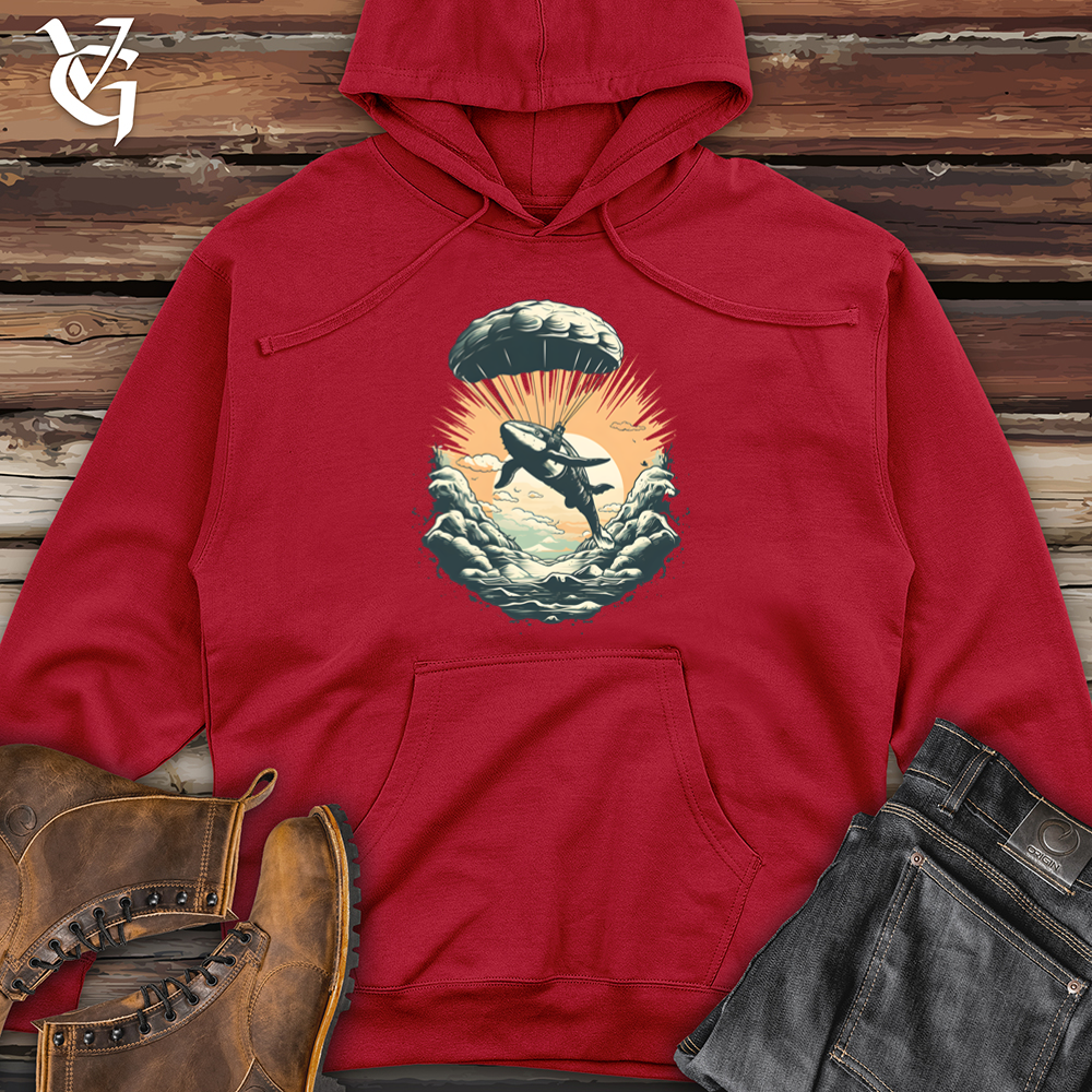 Viking Goods Whale Skydiving Parachute Journey Midweight Hooded Sweatshirt Red / L