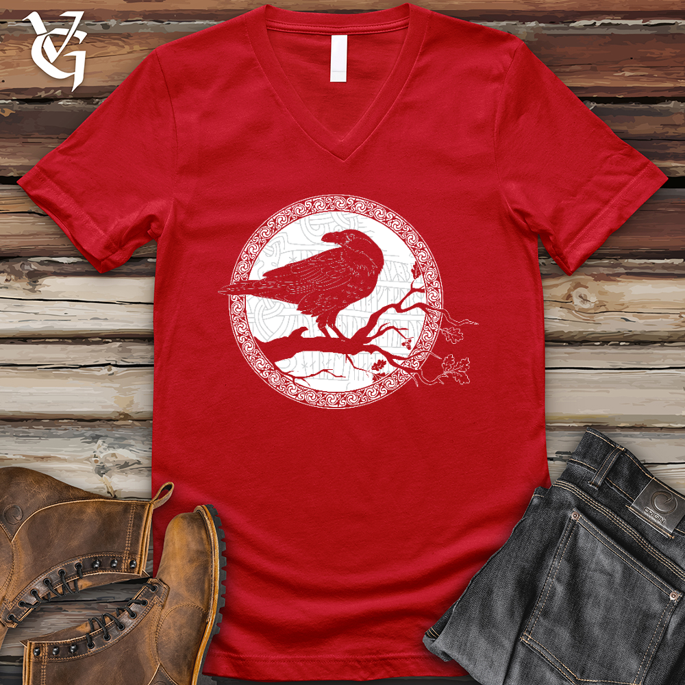 Viking Goods White Raven Winter V- Neck Tee Red / L