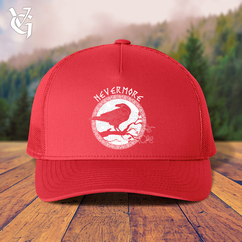 Viking Goods Nevermore White Winter Raven Trucker Cap Black