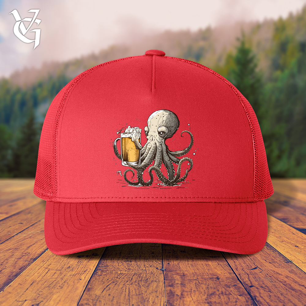 Viking Goods Octopus Happy Hour Trucker Cap Red