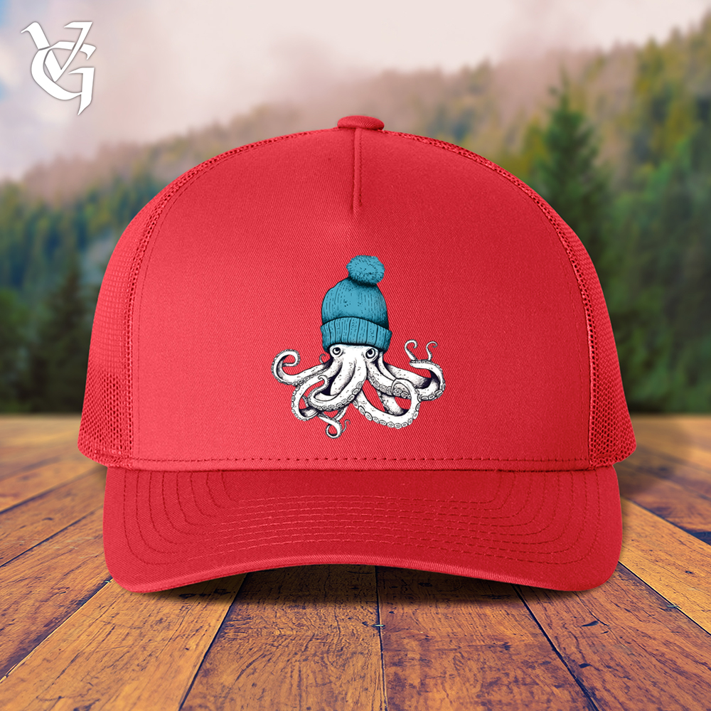 Viking Goods Octopus Wearing Beanie Trucker Cap Red