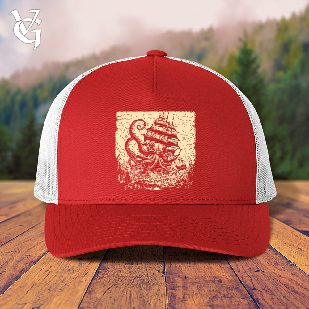 Viking Goods Kraken At Sea Trucker Cap Red/ White