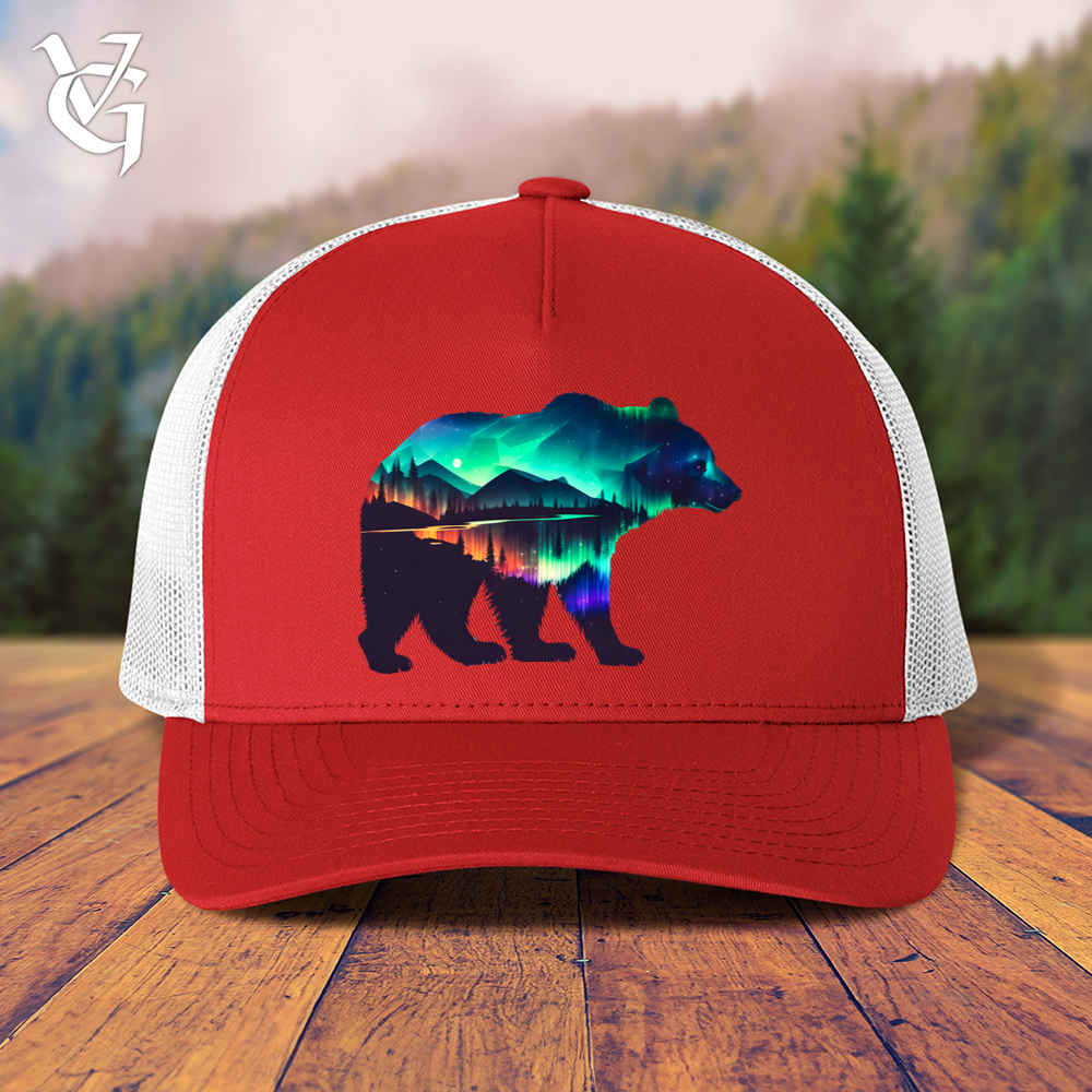Viking Goods Northern Lights Bear Trucker Cap Red/ White