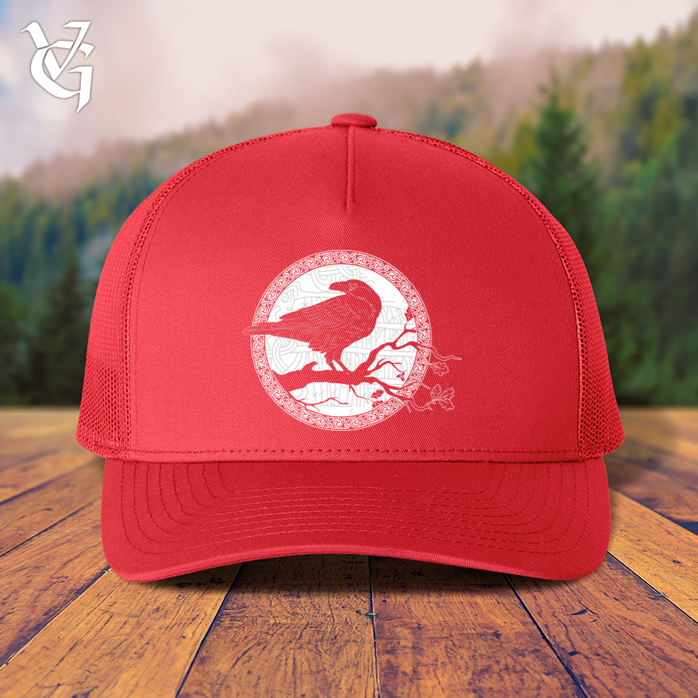Viking Goods White Winter Raven Trucker Cap Red