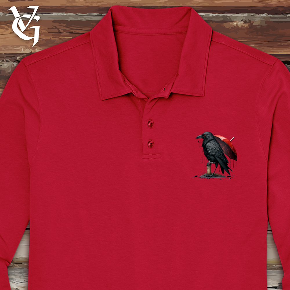 Viking Goods Raven In The Rain Long Sleeve Polo Rich Red / L