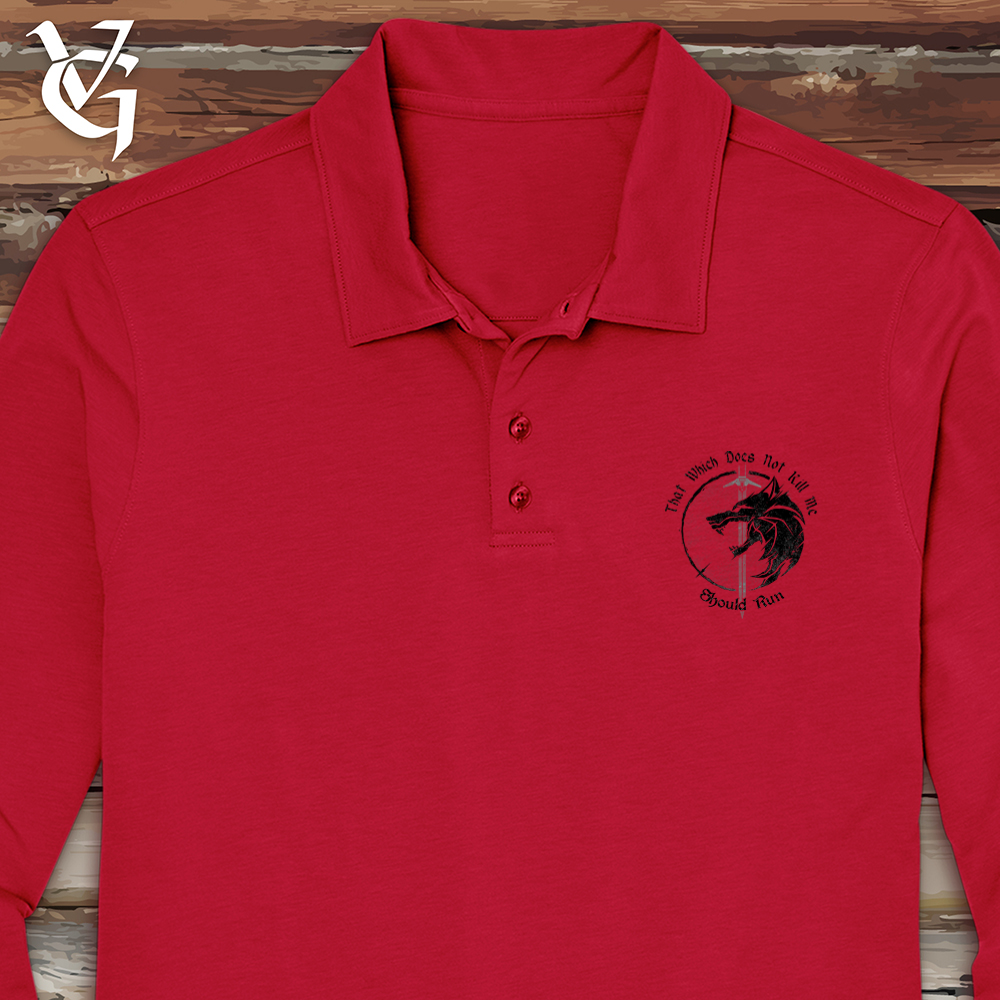 Viking Goods Should Run Wolf Long Sleeve Polo Rich Red / L