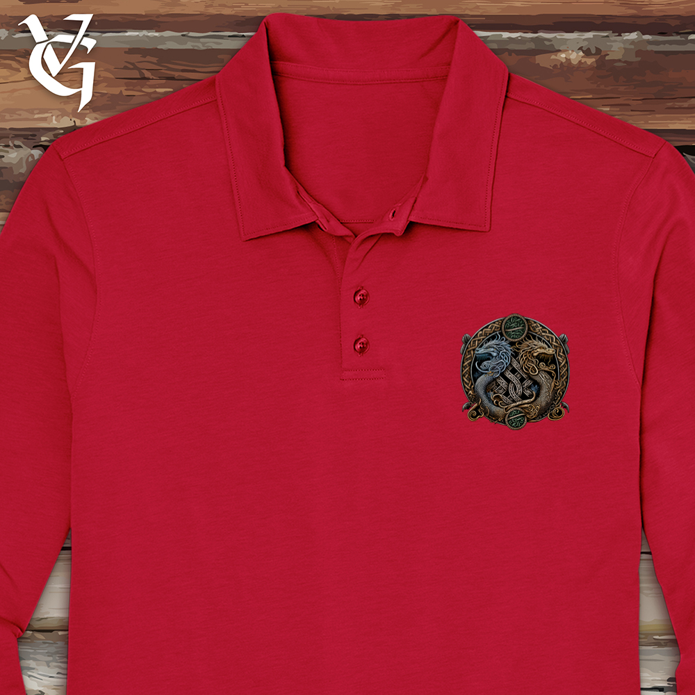 Viking Goods Two Dragons Long Sleeve Polo Rich Red / L