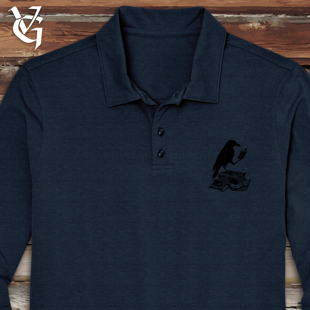 Viking Goods A Little Light Reading Long Sleeve Polo River Blue Navy / L