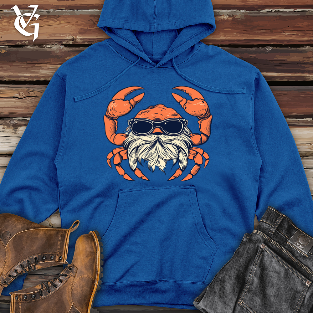 Viking Goods Crab Coastal Hipster Sandy Style Midweight Hooded Sweatshirt Royal / L