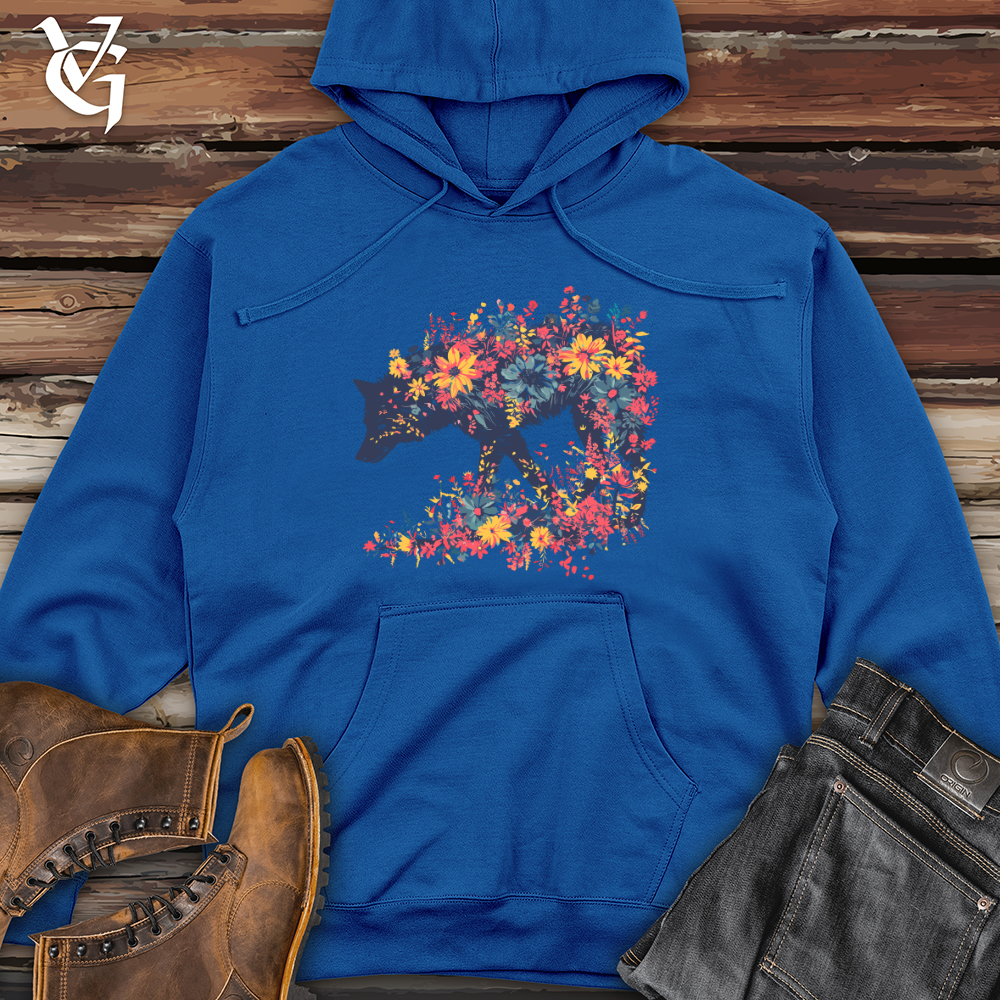 Viking Goods Floral Wolf Silhouette Midweight Hooded Sweatshirt Royal / L