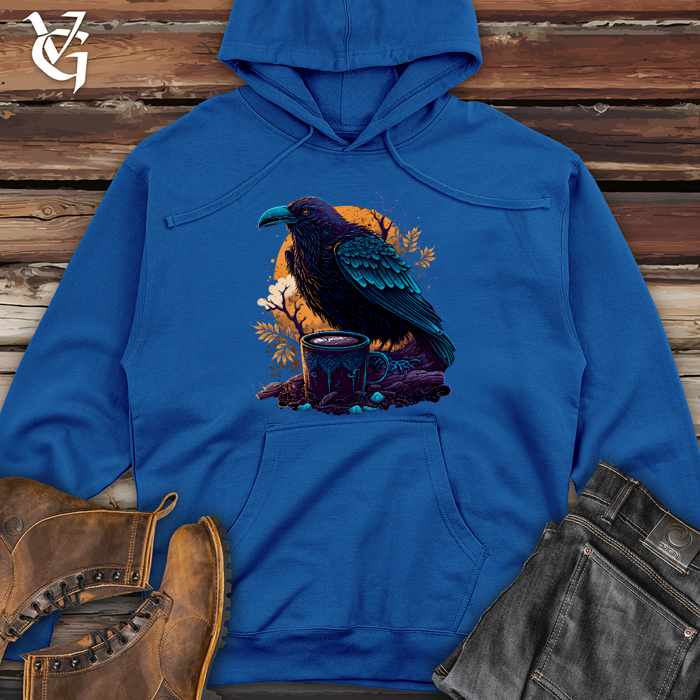Viking Goods Raven Drinking Coffee  Midweight Hooded Sweatshirt Royal / L