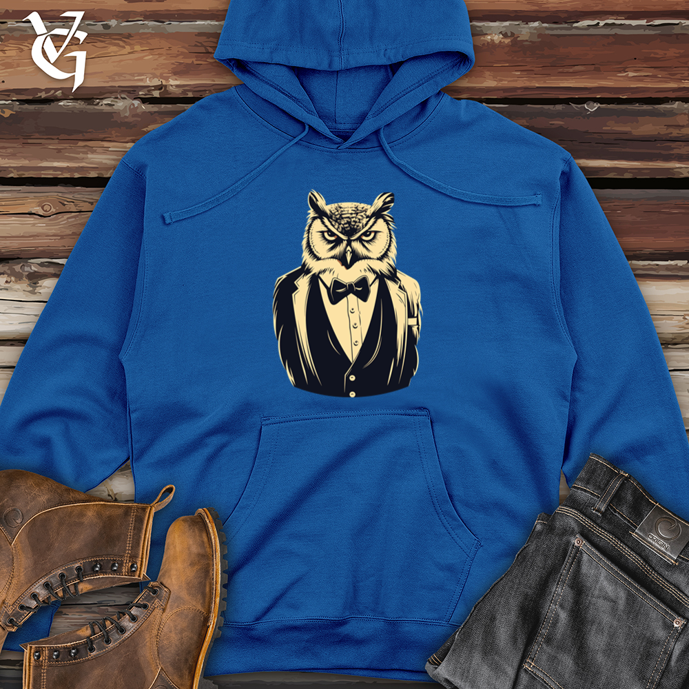Viking Goods Retro Tuxedo Owl Midweight Hooded Sweatshirt Royal / L