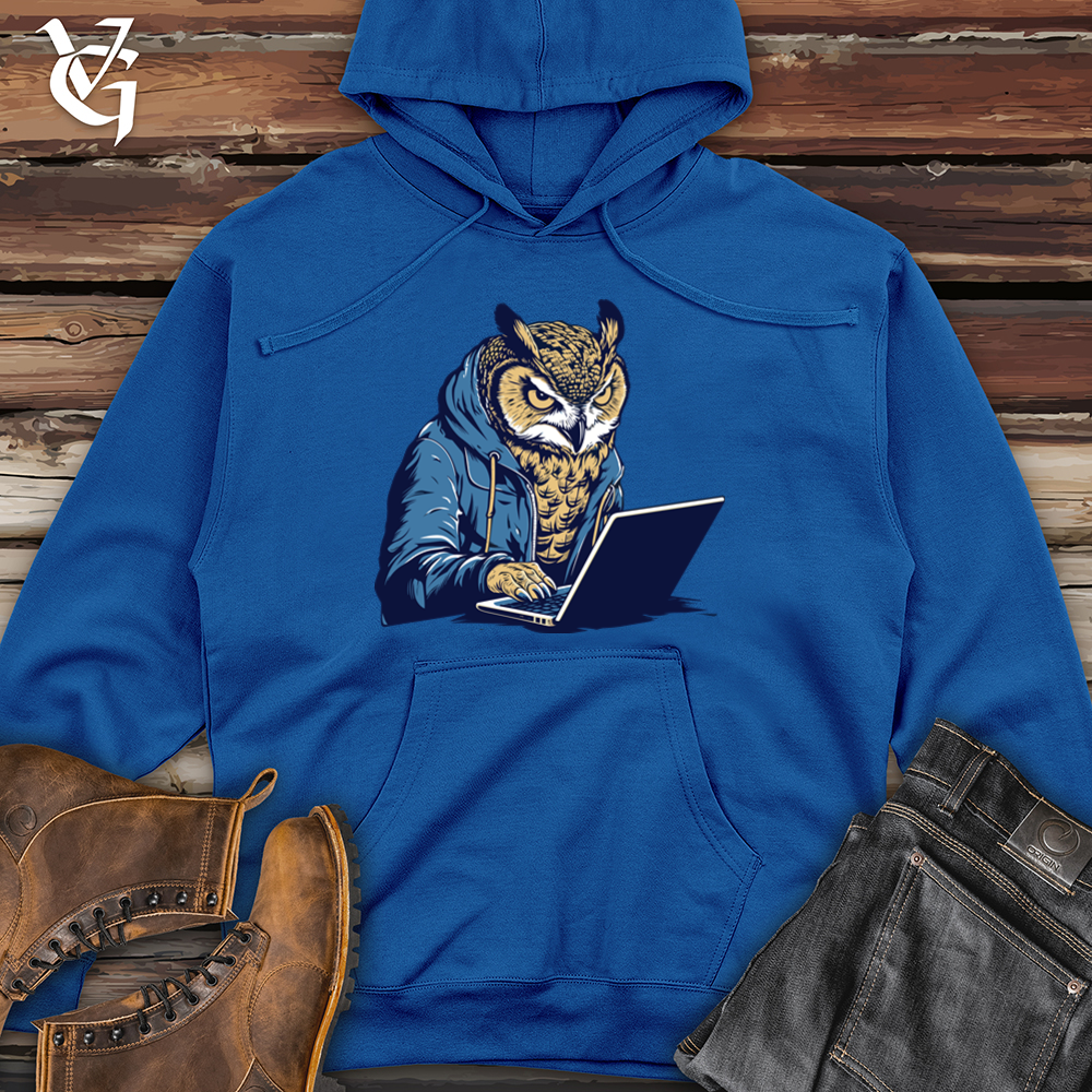 Viking Goods Retro Wise Tech Owl Midweight Hooded Sweatshirt Royal / L
