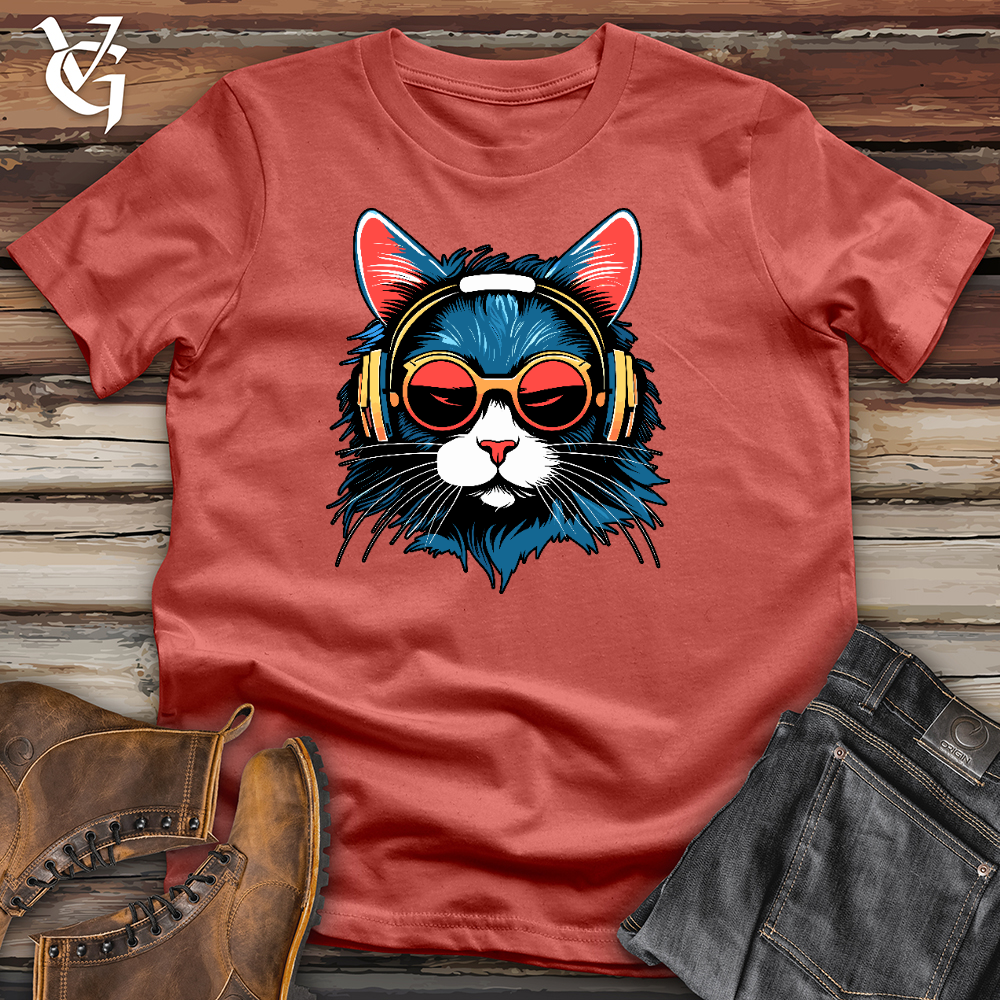 Viking Goods A Cat Wearing Sunglasses and Headphone Cotton Tee Rust / L