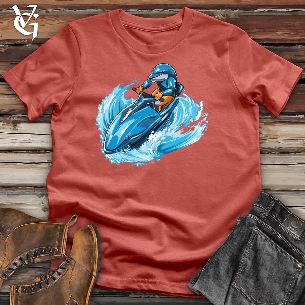 Viking Goods A Dolphin Driving a Jet Ski in the Ocean Cotton Tee Rust / L