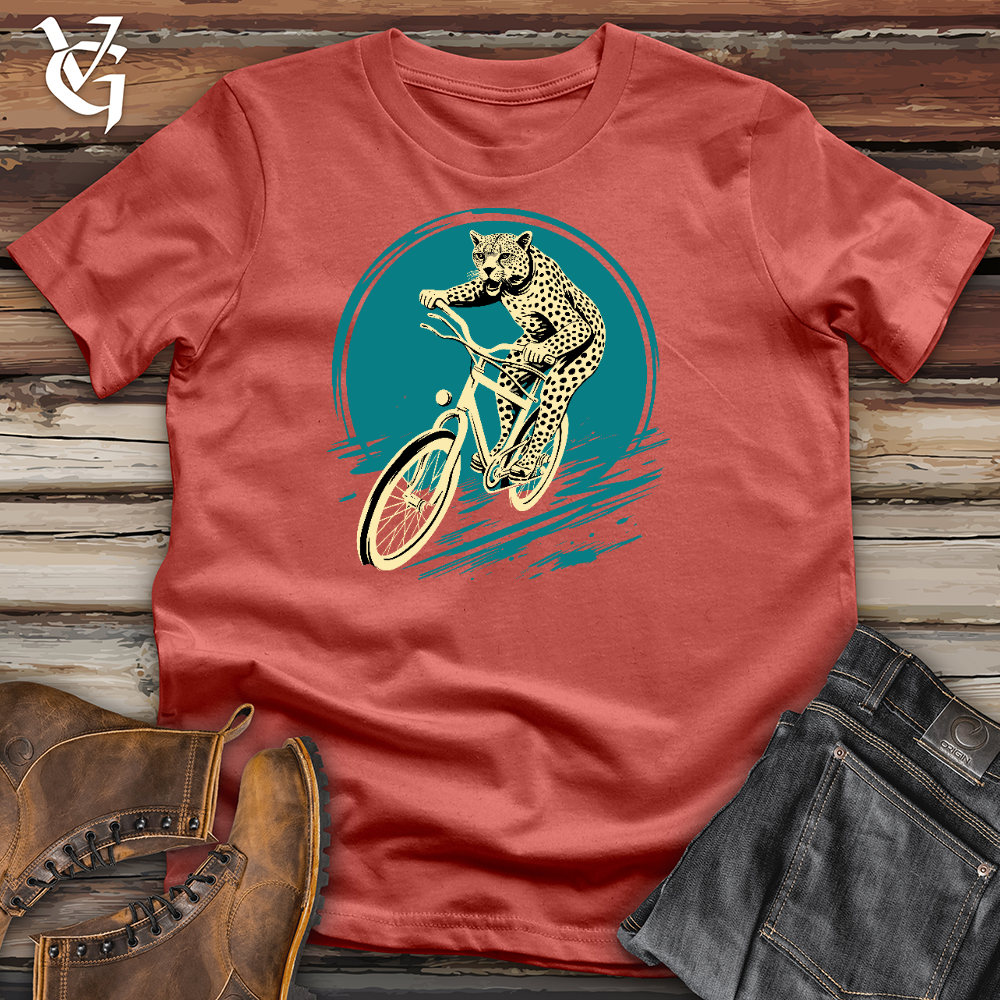 Viking Goods Cheetah Riding On A Bike Cotton Tee Rust / L