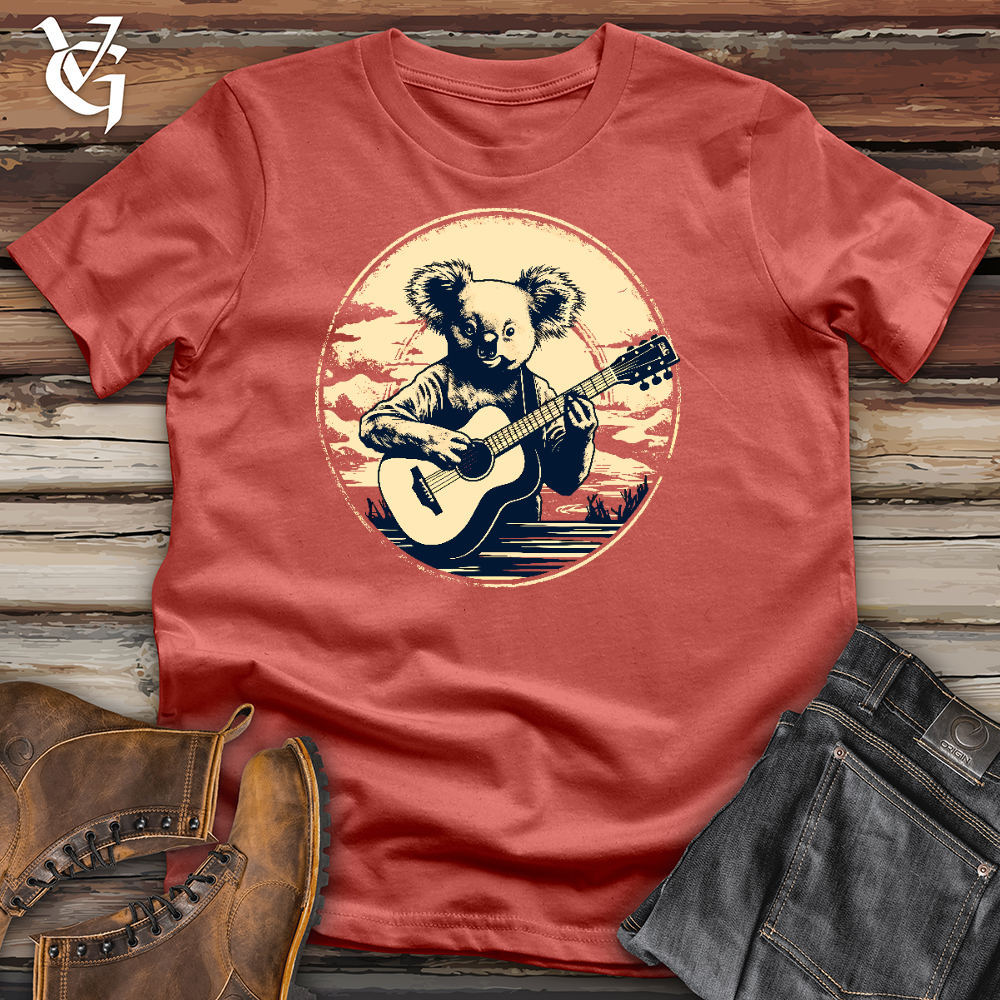 Viking Goods Cute Raccoon Playing Guitar Cotton Tee Rust / L