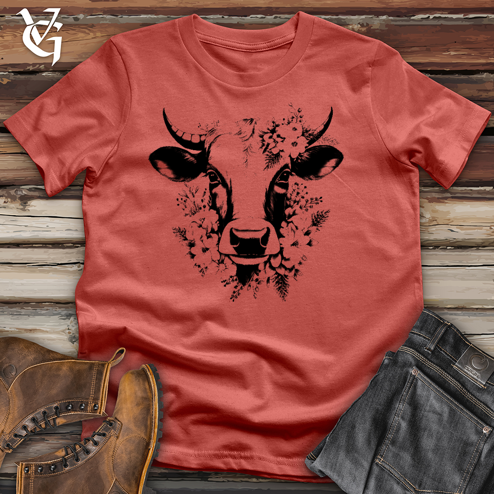 Viking Goods Floral Cow Cotton Tee Rust / L