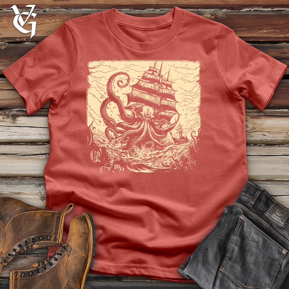 Viking Goods Kraken At Sea Cotton Tee Rust / L
