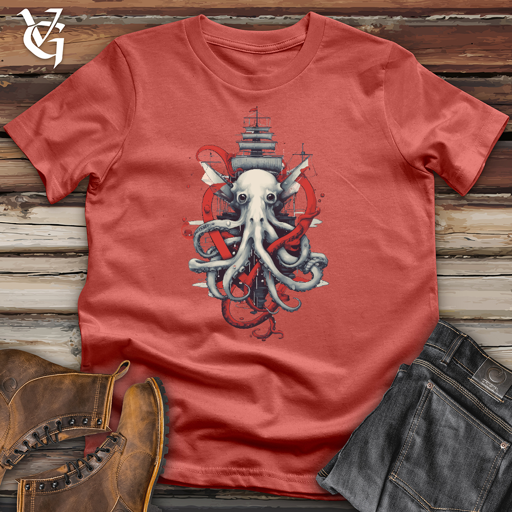 Viking Goods Kraken Pirate Ship Cotton Tee Rust / L