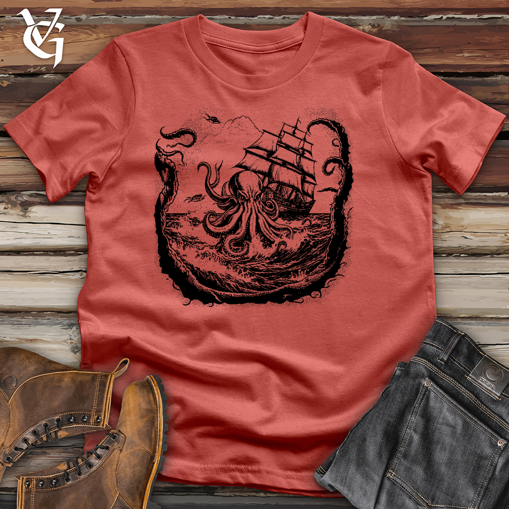 Viking Goods Octopus At Sea Cotton Tee Rust / L