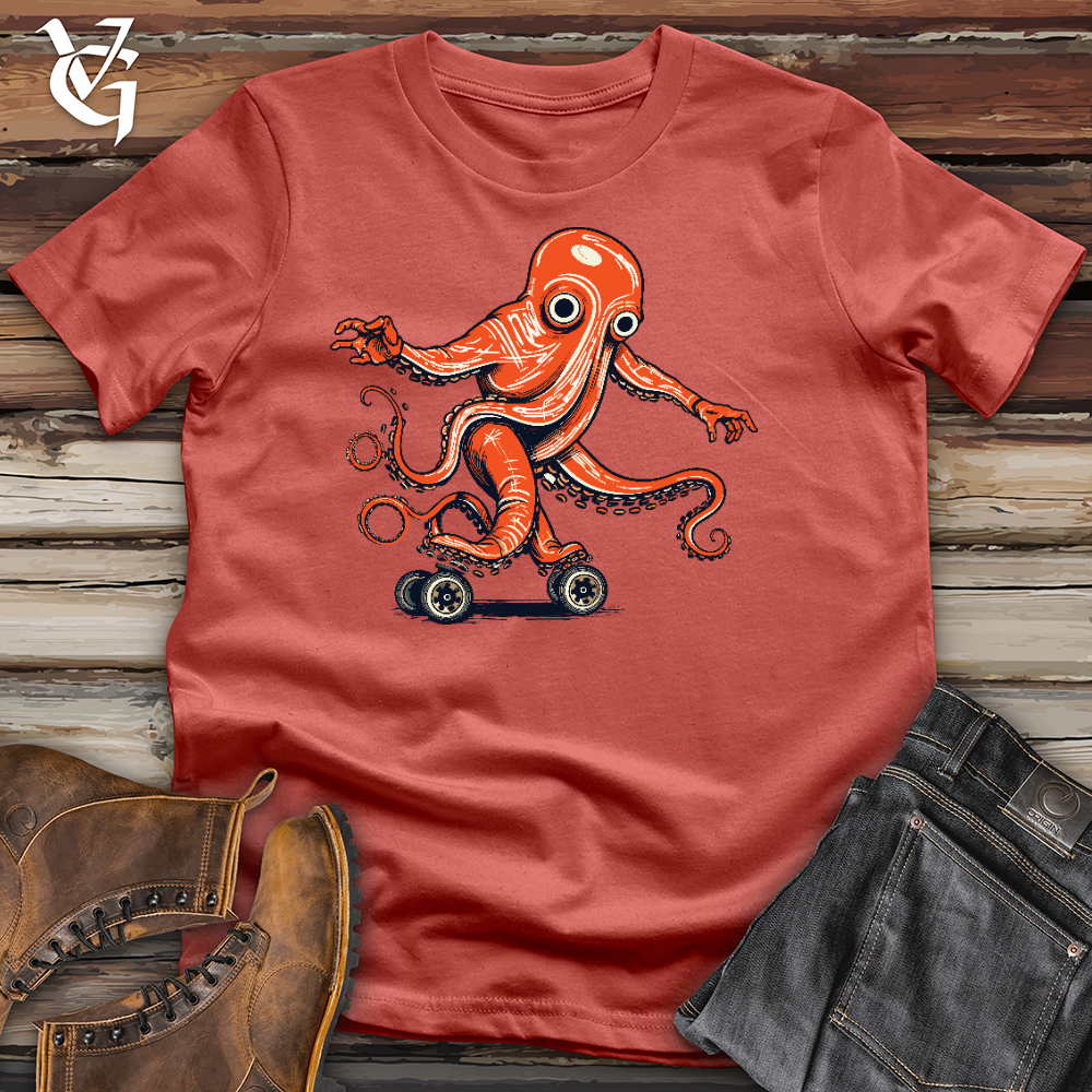 Viking Goods Octopus Riding On Roller Skate Cotton Tee Rust / L