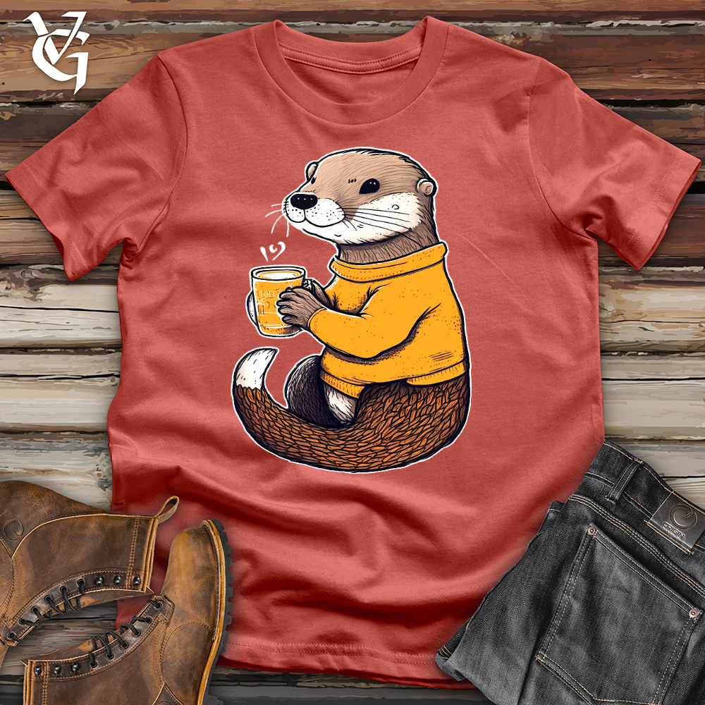 Viking Goods Otter Drinking Coffee Tee Rust / L