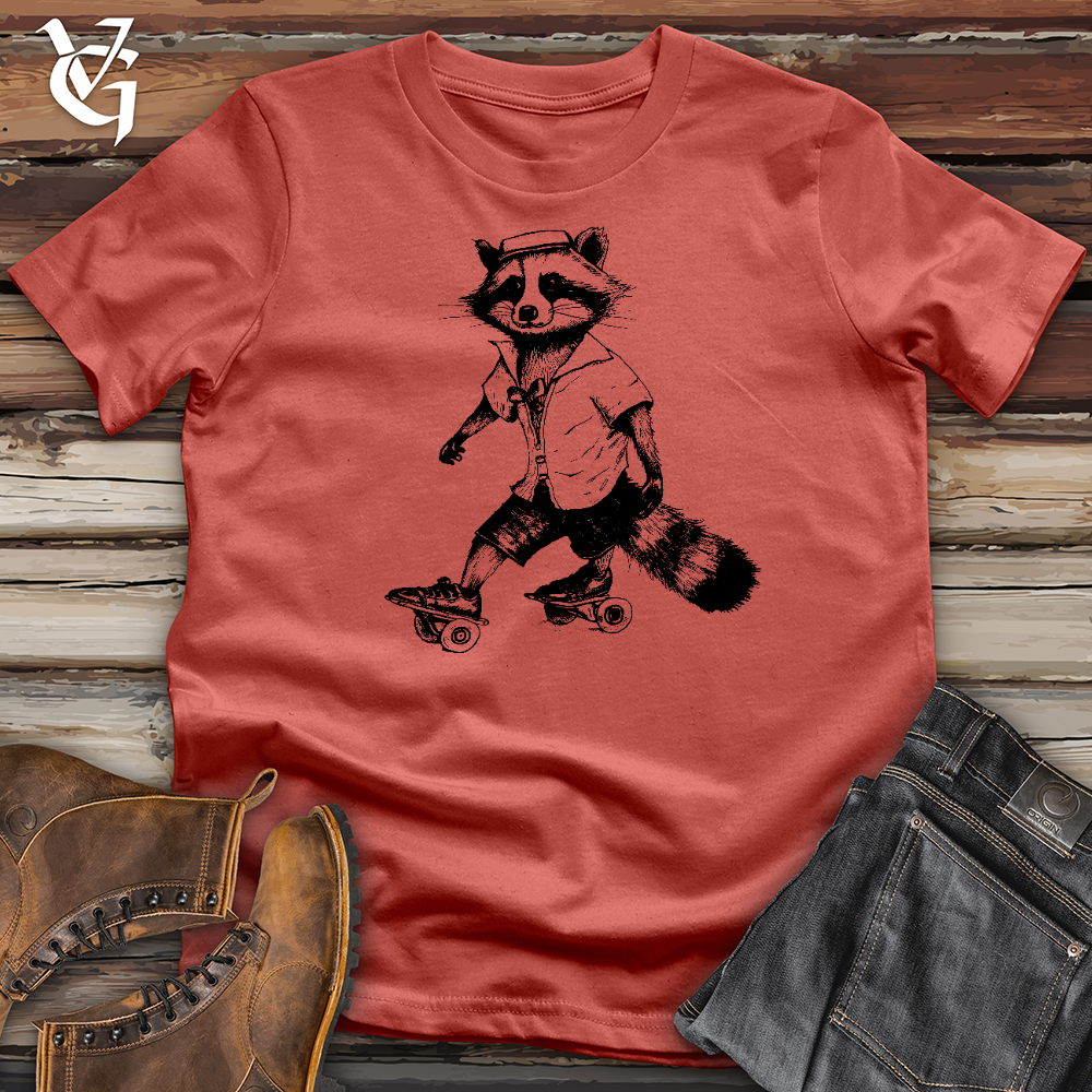 Viking Goods Raccoon On Roller Skates Cotton Tee Rust / L