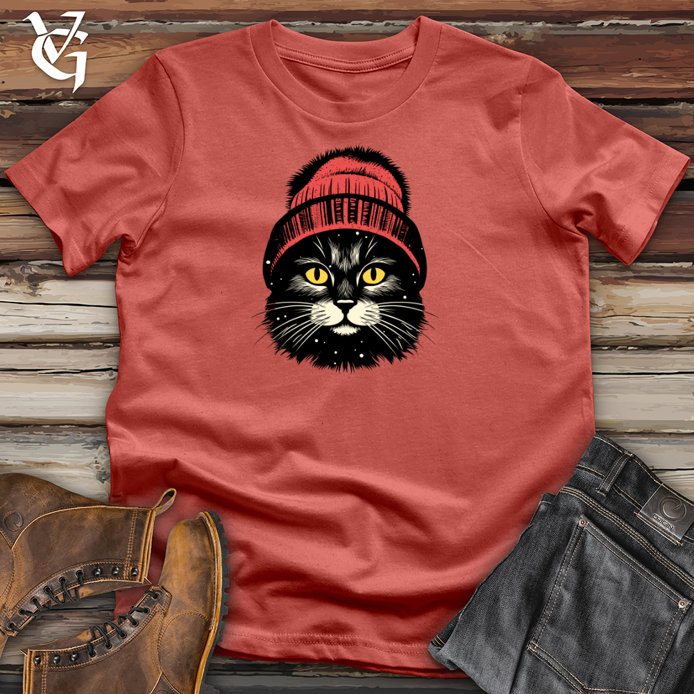 Viking Goods Retro Pom Pom Black Cat Cotton Tee Rust / L