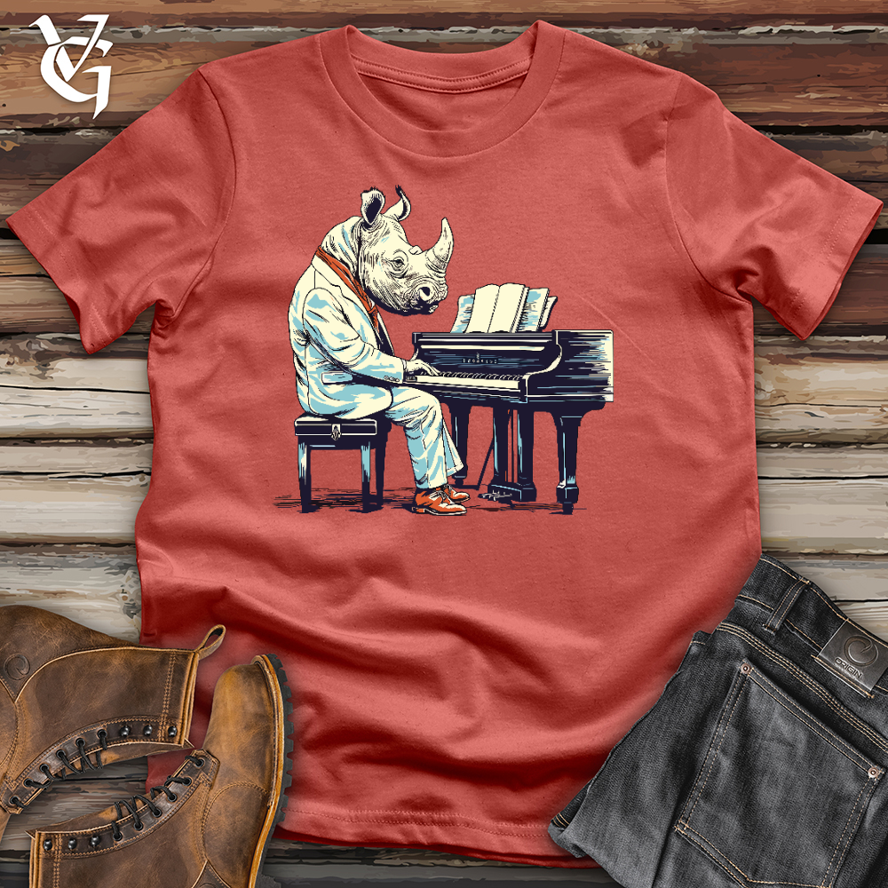 Viking Goods Rhinoceros Playing Piano Cotton Tee Rust / L